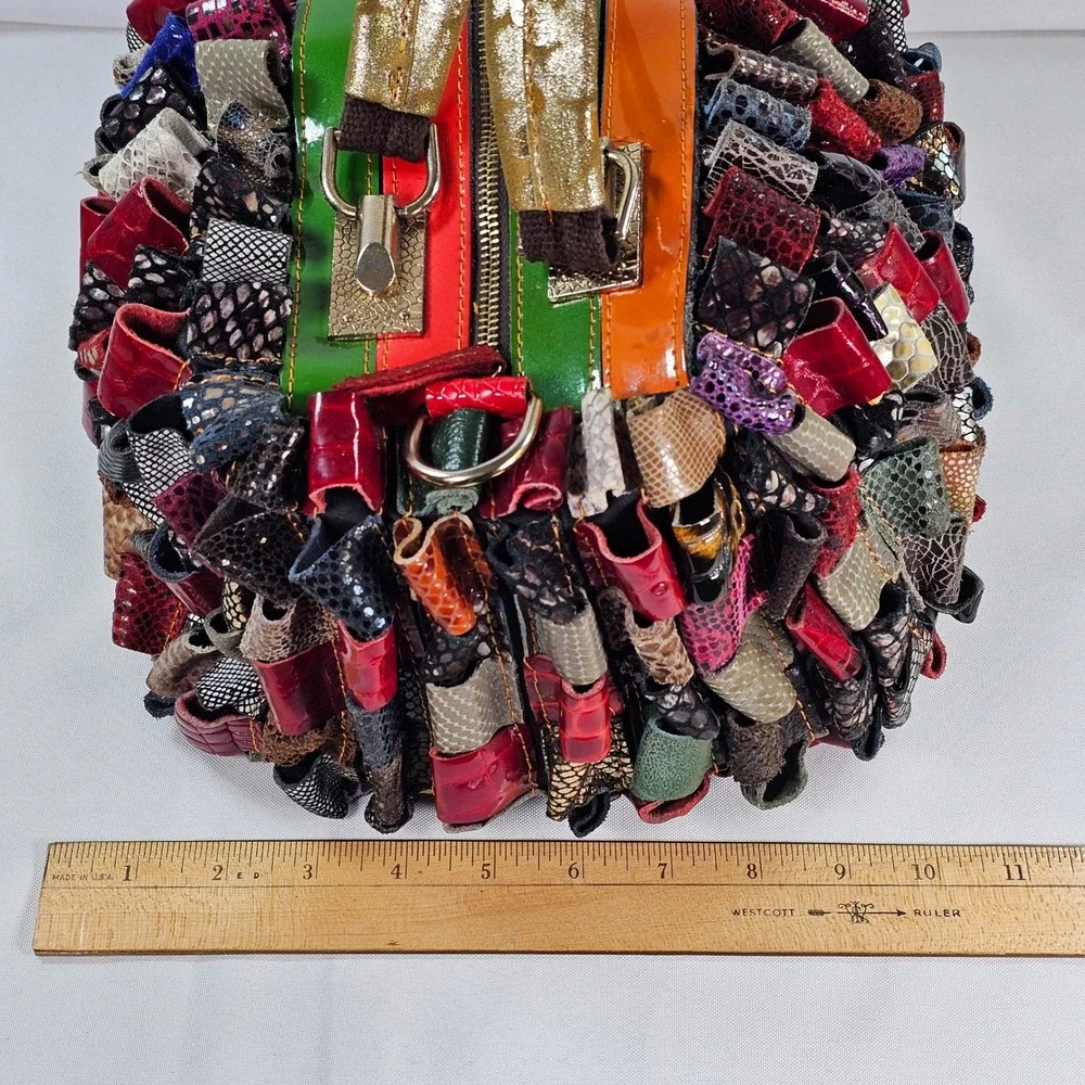 Arianna Dini Clara Handmade‎ Patchwork Leather Satchel Bag Textured Loops Boho